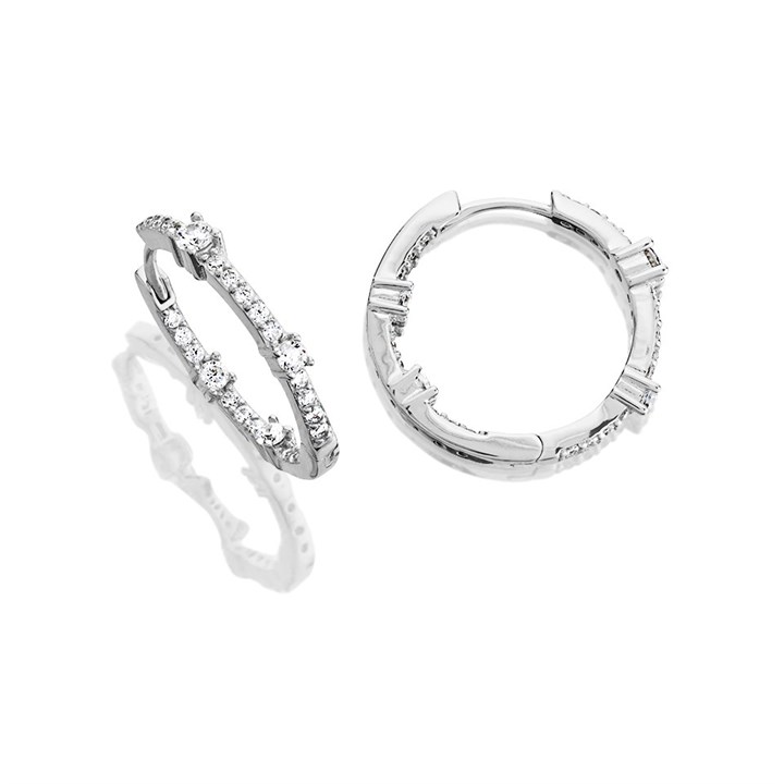 Silver Cubic Zirconia Hoop Earrings - 20mm - F13117