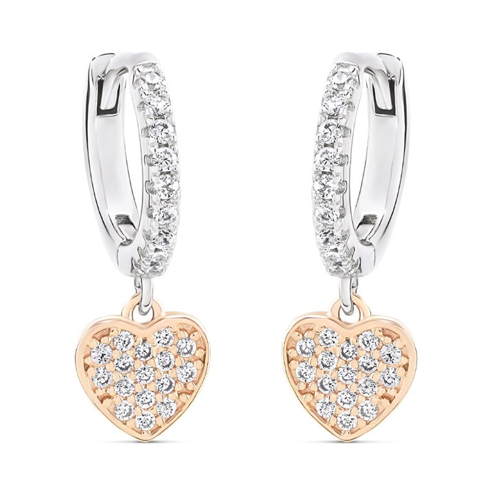 Silver And Rose Gold Plated Cubic Zirconia Huggie Drop Earrings - 12mm - F13126