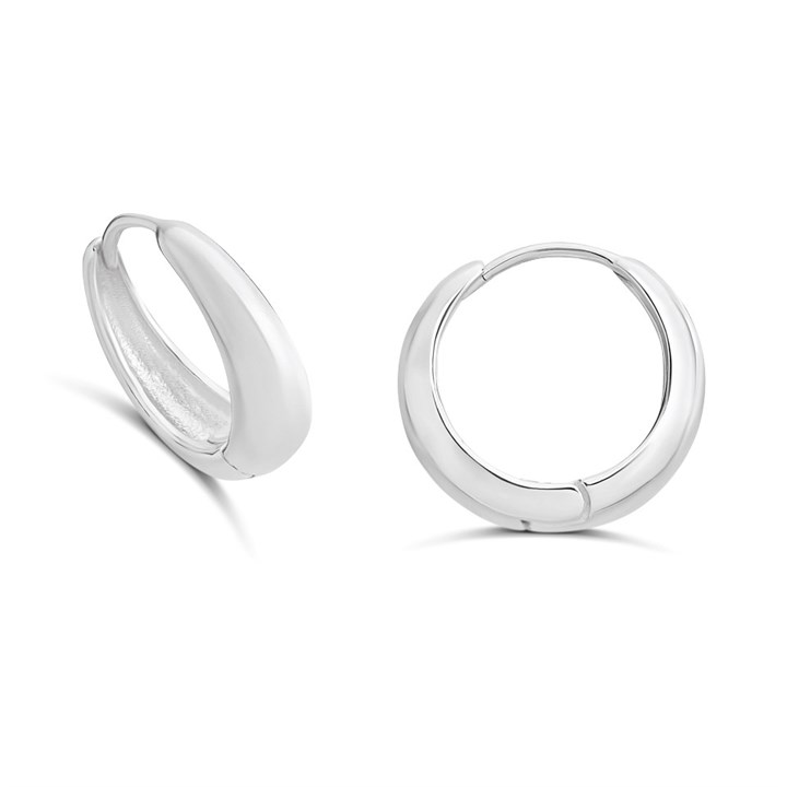 Silver Domed Tapered Hoop Earrings - F13137