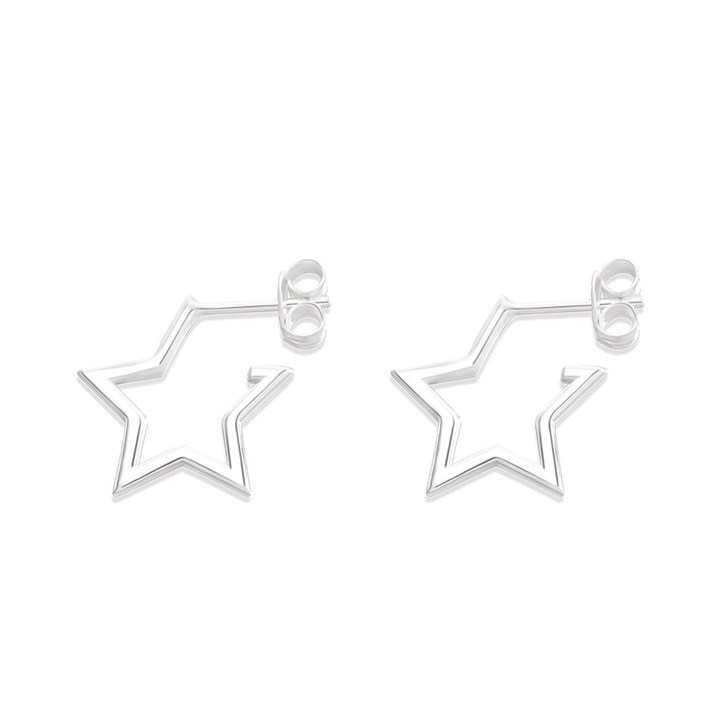 Silver Star Hoop Earrings - 15mm - F13141