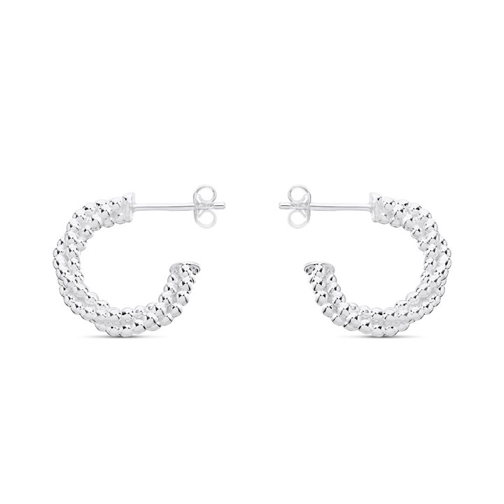 Silver Twisted Bead Hoop Earrings - 15mm - F13142