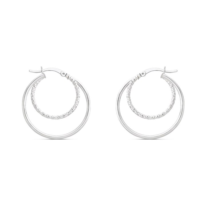 Silver Double Hoop Earrings - 25mm - F13144