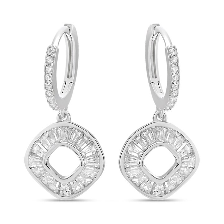 Silver Baguette Wavy Circle Drop Hoop Earrings - F13151