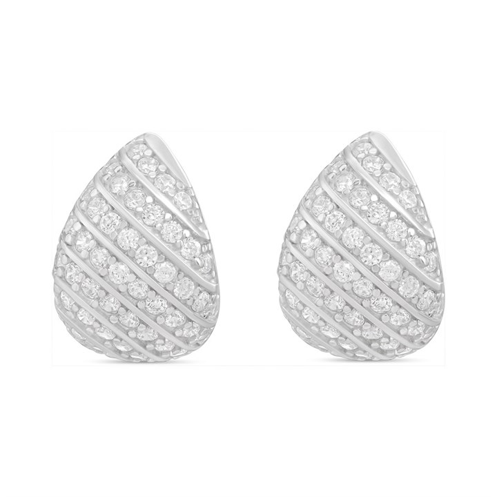 Silver Cubic Zirconia Pave Teardrop Half Hoop Earrings - F13154