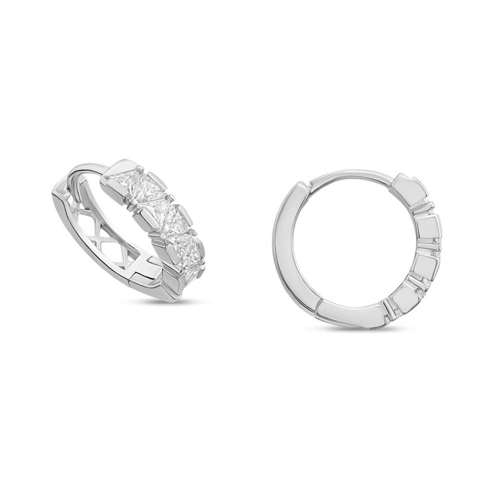 Silver Triangle CZ Huggie Hoop Earrings - F13155