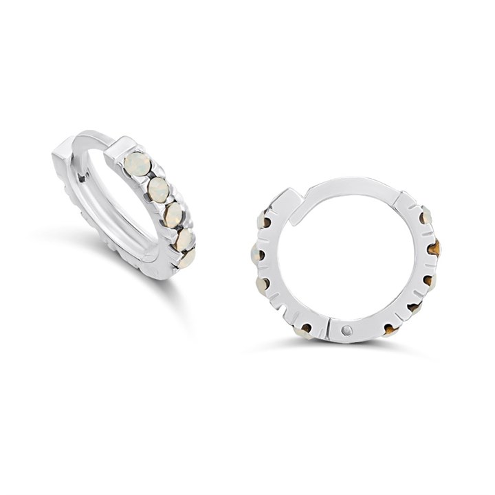 Silver Synthetic Opal Hoop Earrings - F13159