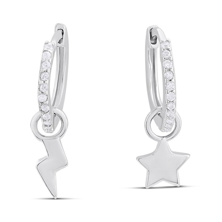Silver Lightning And Star Hoop Earrings - F13160