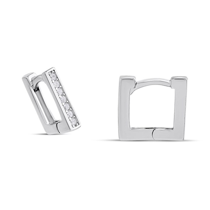 Silver CZ Square Hoop Earrings - F13161