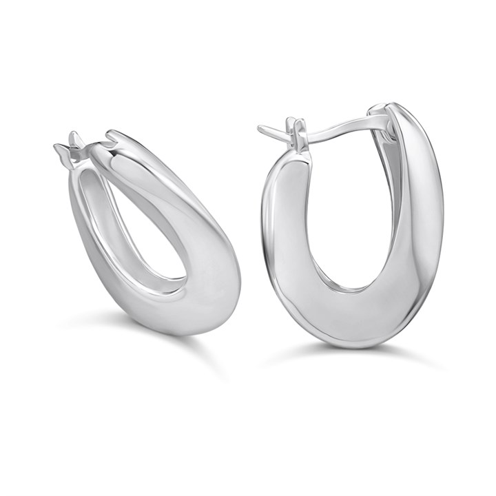 Silver Oval Wave Hoop Earrings - F13176