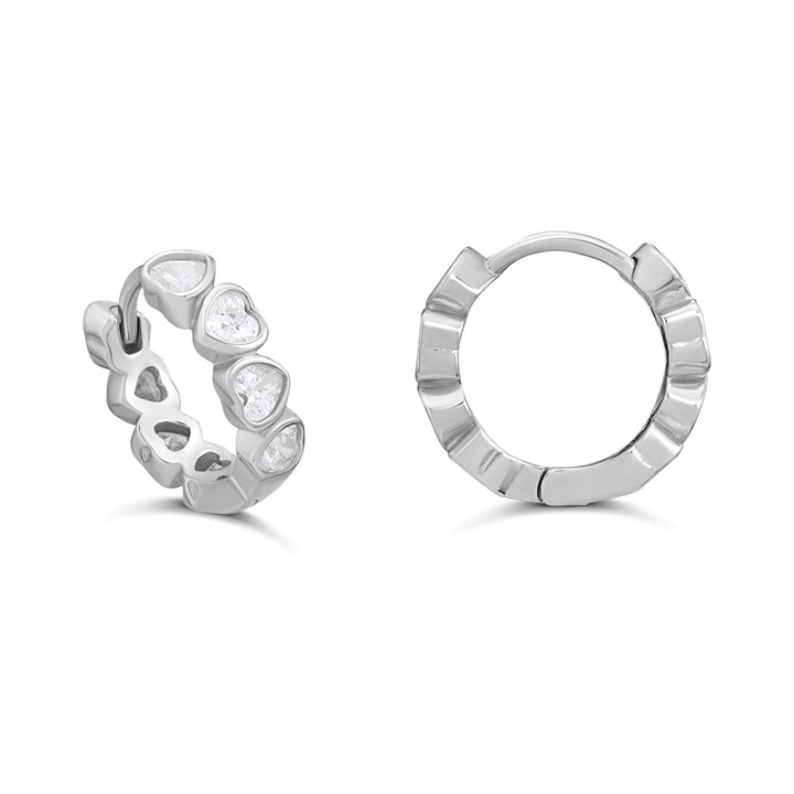 Silver Clear CZ Heart Huggie Earrings - F13182