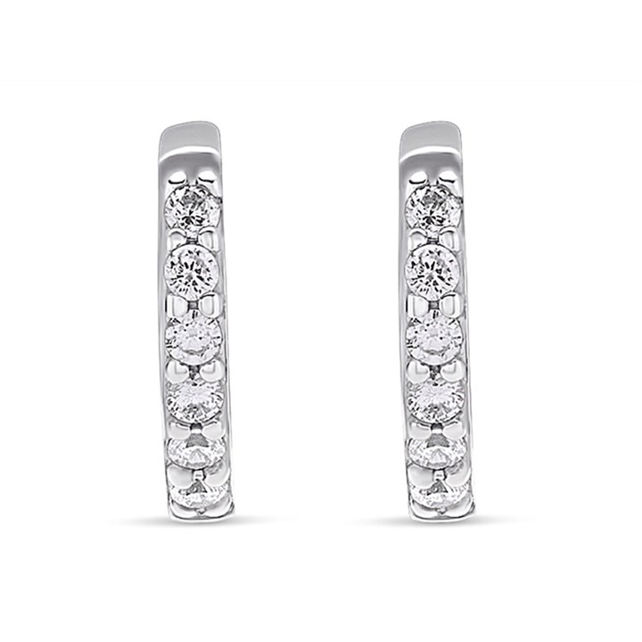Silver Cubic Zirconia Huggie Hoop Earrings - 10mm - F1372