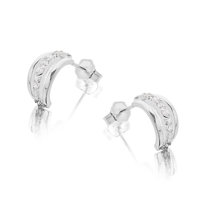 Silver Cubic Zirconia Half Hoop Earrings - 12mm - F1376