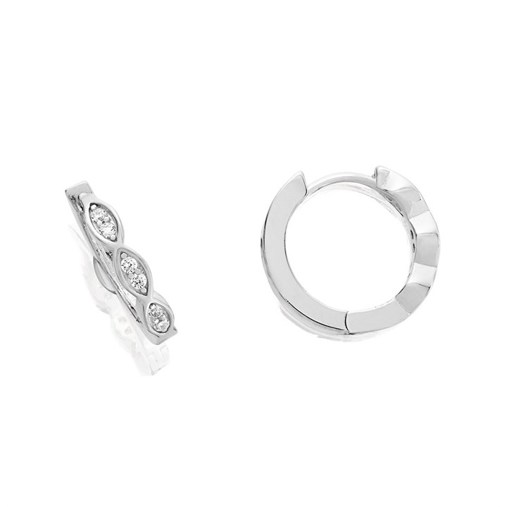 Silver Cubic Zirconia Huggie Hoop Earrings - 14mm - F1392
