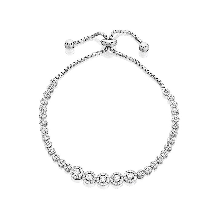 Silver Cubic Zirconia Halo Cluster Slider Bracelet - F14136