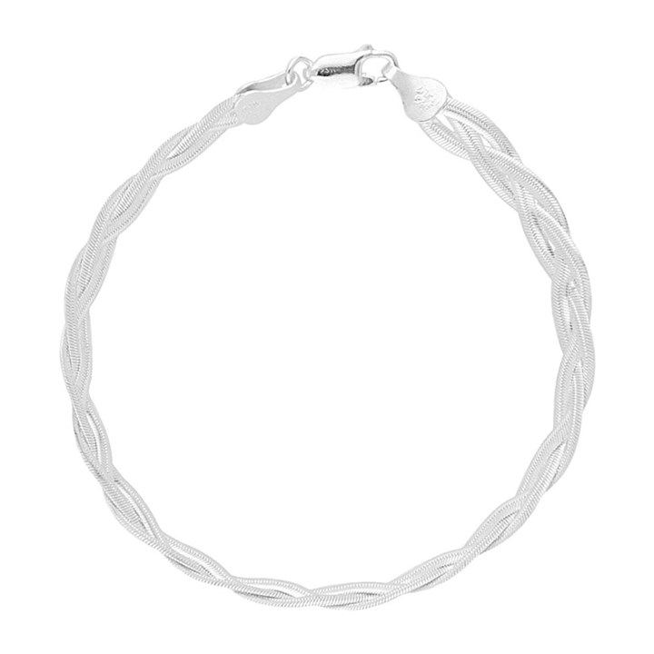 Silver 5mm Wide Herringbone Plait Bracelet - 7.5in - F14137