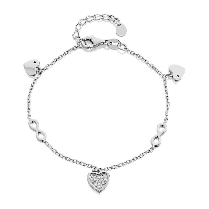 Silver Cubic Zirconia Heart Infinity Bracelet - 7.5in - F14165