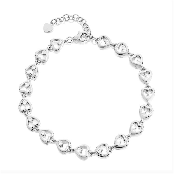 Silver Cubic Zirconia Open Heart Bracelet - 8in - F14167