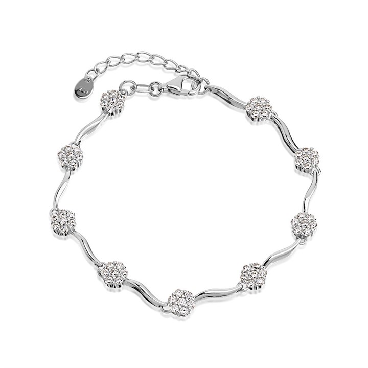 Silver Cubic Zirconia Wave Bracelet - 7.25in - F14169