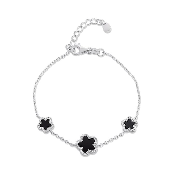 Silver Onyx CZ Station Bracelet - F14182