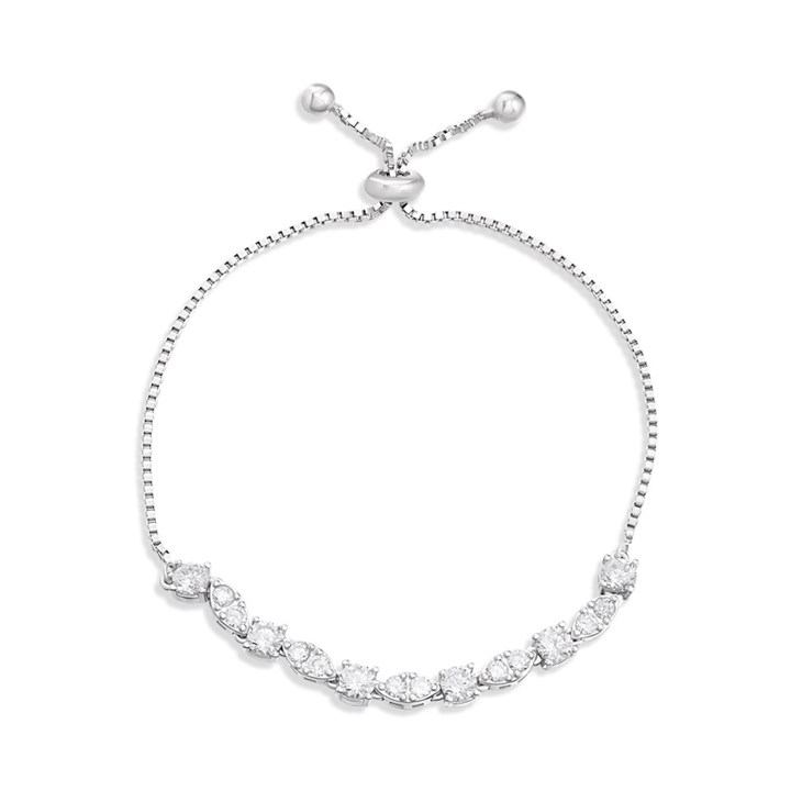 Silver Cubic Zirconia Adjustable Slider Bracelet - F14186