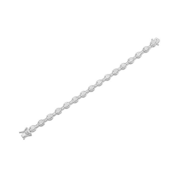 Silver Cushion CZ Halo Baguette Bracelet - F14187