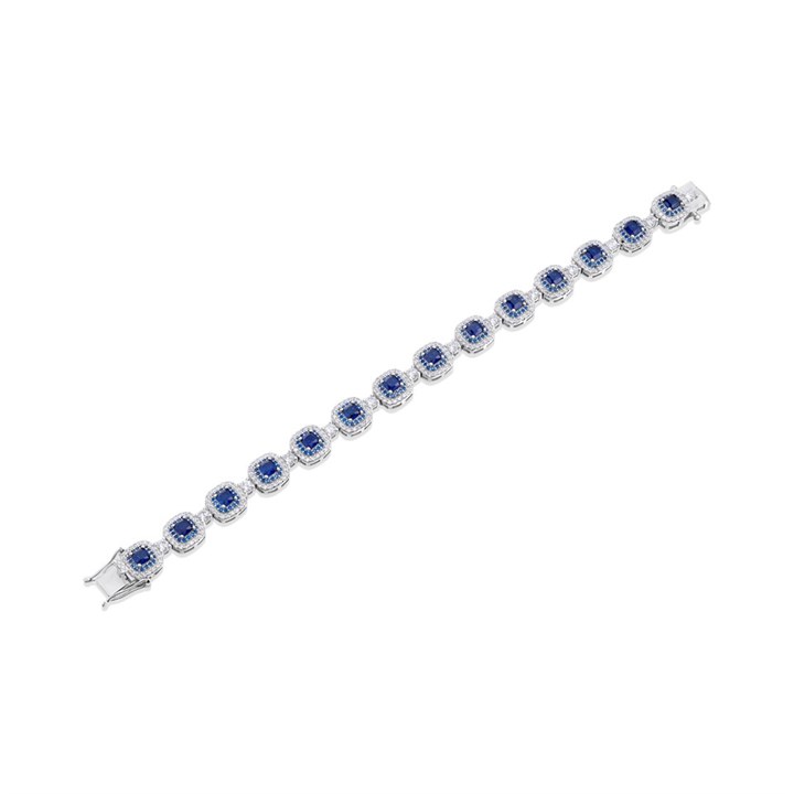 Silver Blue CZ Cushion Halo Bracelet - F14188
