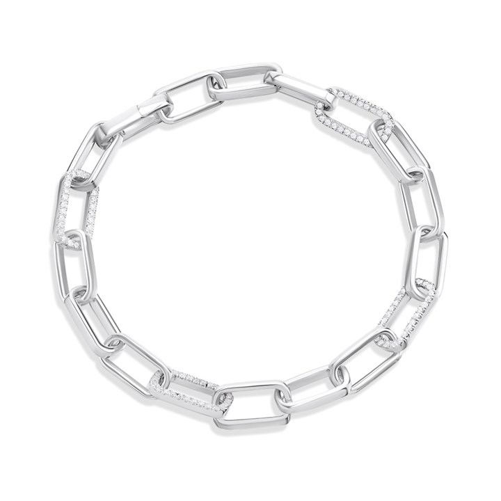 Silver Paper Link Stone Set Bracelet - F14198