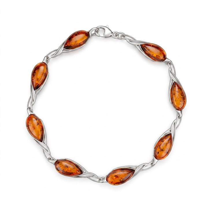 Silver Amber Crossover Teardrop Bracelet - F14210