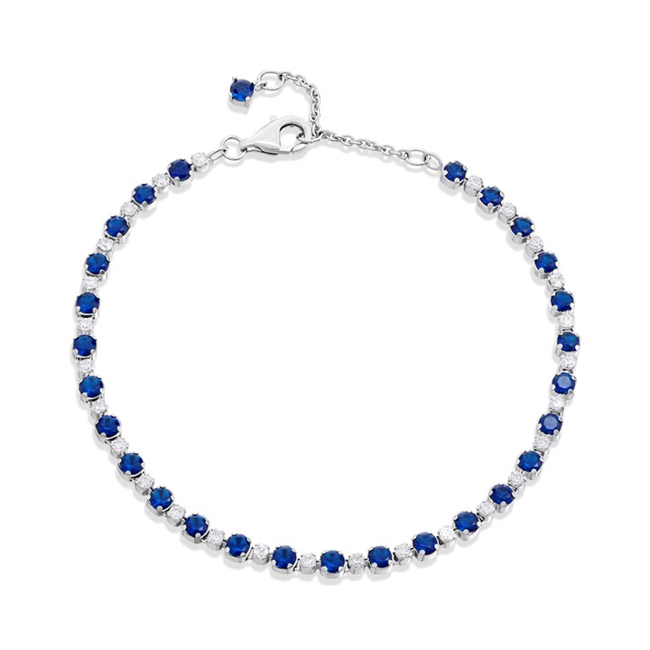 Silver White and Blue CZ Bracelet - F14217