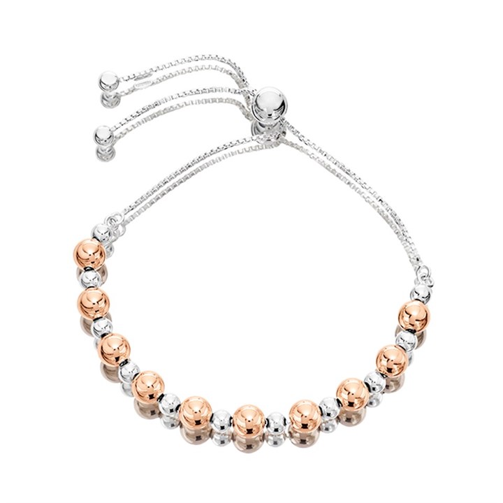 Silver And Rose Gold Plated Ball Slider Bracelet - F1498