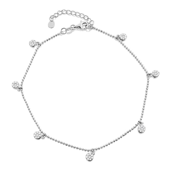 Silver Cubic Zirconia Dropper Anklet - 11in - F2012