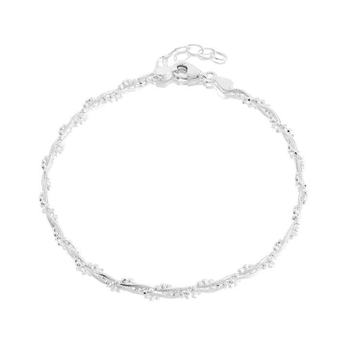 Silver Bead And Snake Chain Twisted Anklet - 9.5in - F2029