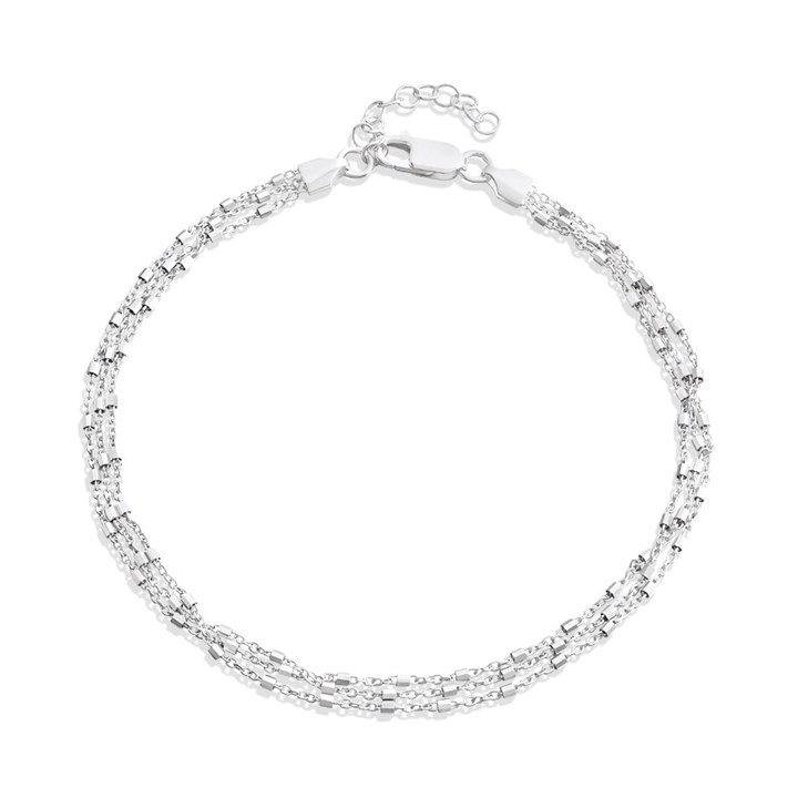 Silver Triple Layer Station Anklet - F2031
