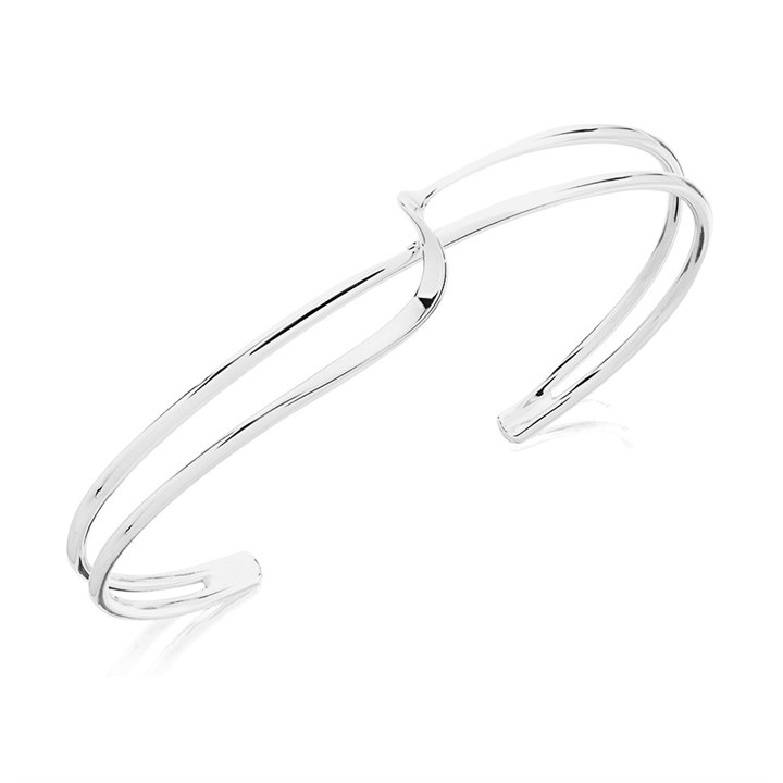 Silver Crossover Twist Torc Bangle - F27005