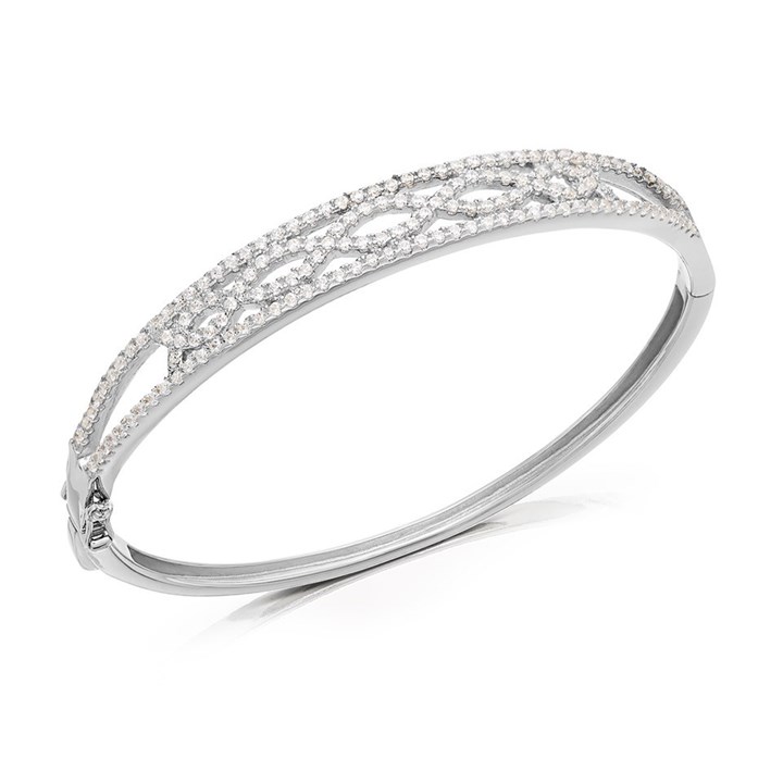 Silver Cubic Zirconia Hinged Bangle - F2724