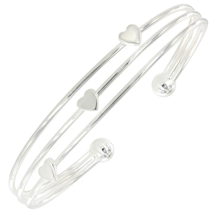 Silver Three Strand Heart Bangle - F2880