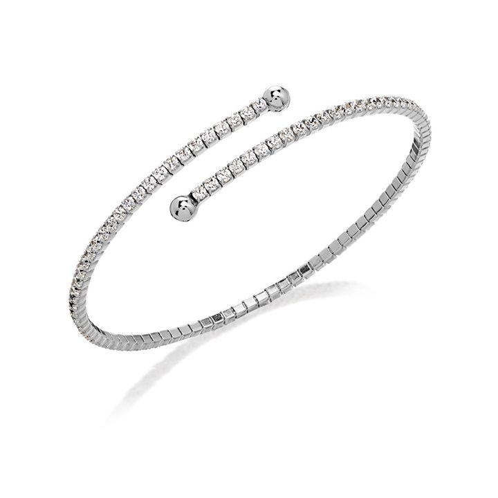 Silver Cubic Zirconia Torque Bangle - F2884