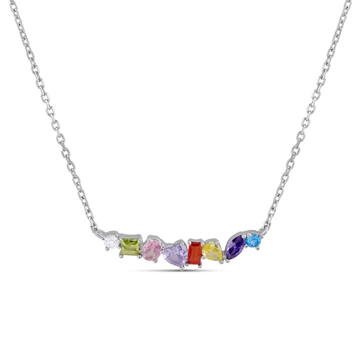 Silver Multi-Coloured CZ Necklace - F33110
