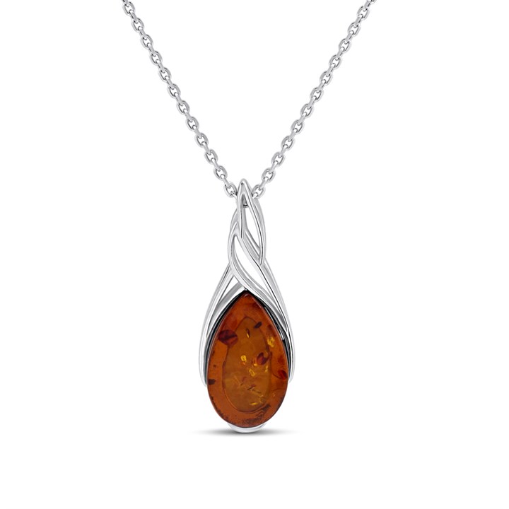 Silver Amber Crossover Teardrop Necklace - F33111