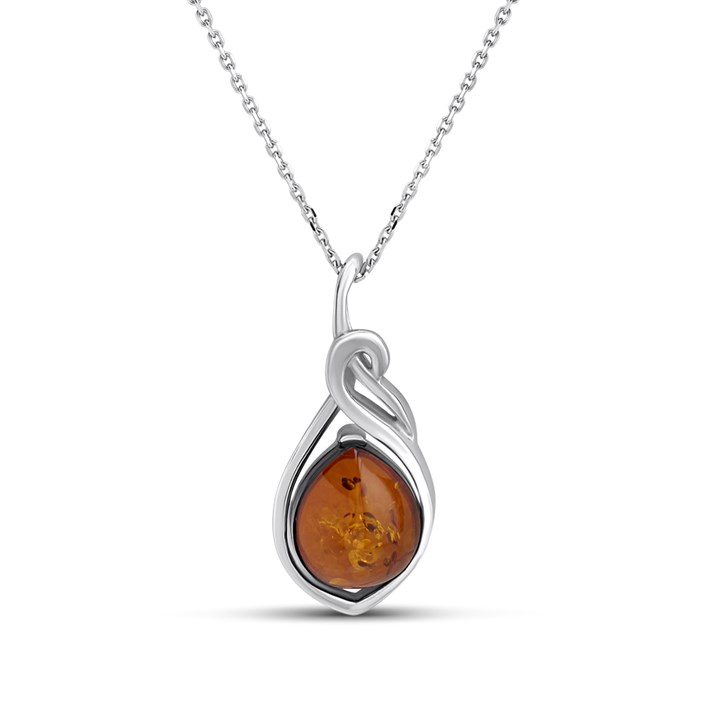Silver Amber Twist Teardrop  Necklace - F33114