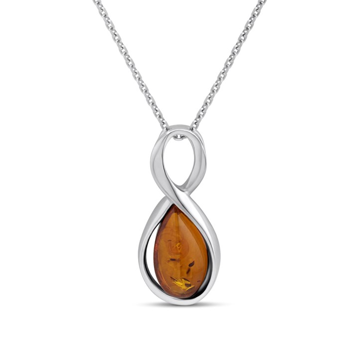 Silver Amber Figure Of Eight Necklace - F33119