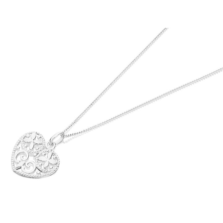 Silver Cut Out Heart Necklace - F3357