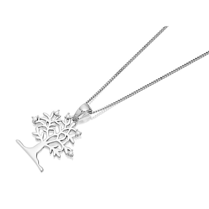 Silver Cubic Zirconia Tree Of Life Necklace - F3366