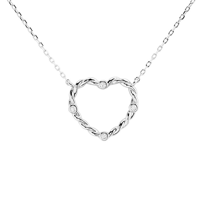 Silver Cubic Zirconia Twisted Heart Necklace - F3379