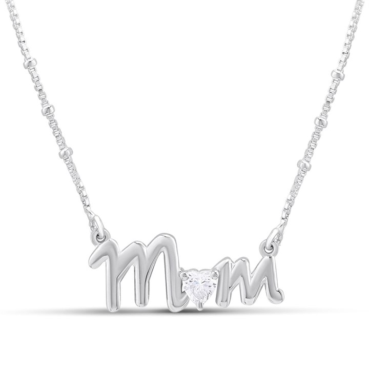 Silver CZ Mum Necklace - F34118