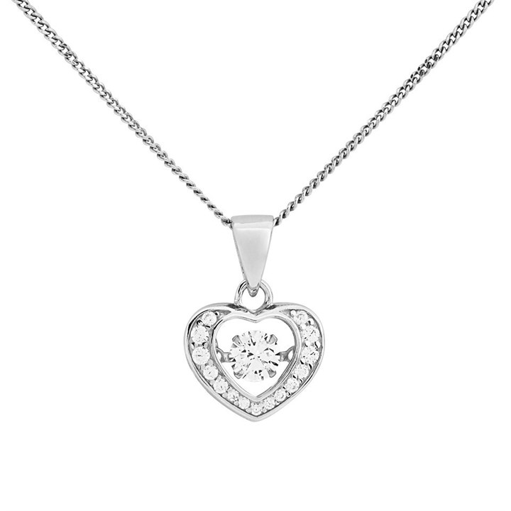 Silver Cubic Zirconia Open Heart Necklace - F35137