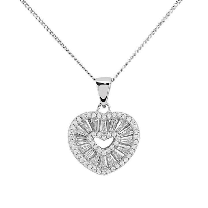 Silver Cubic Zirconia Heart Necklace - F35138