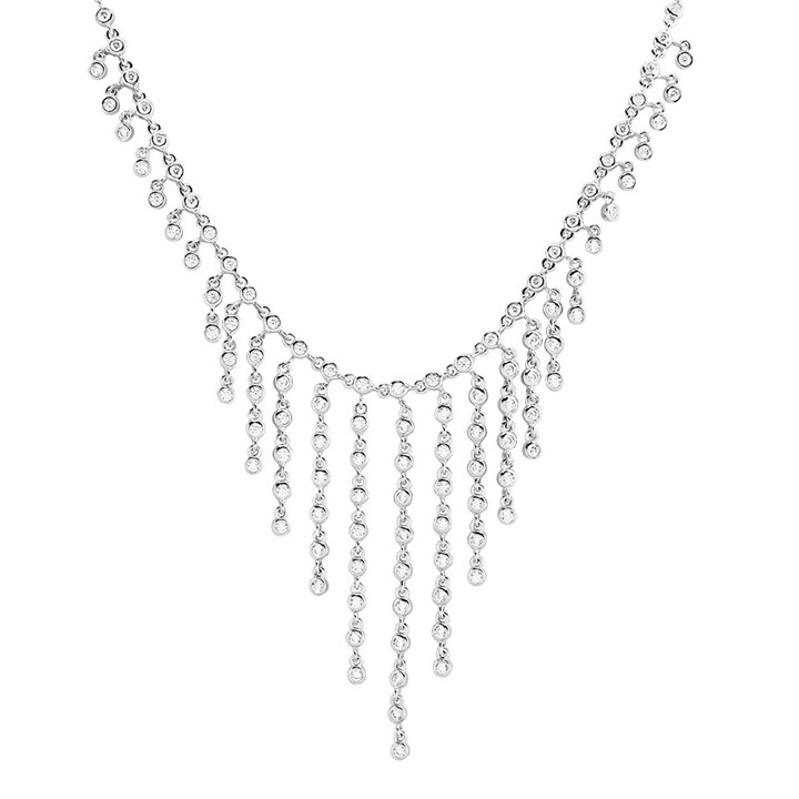 Silver Cubic Zirconia Multi Drop Choker - F35148