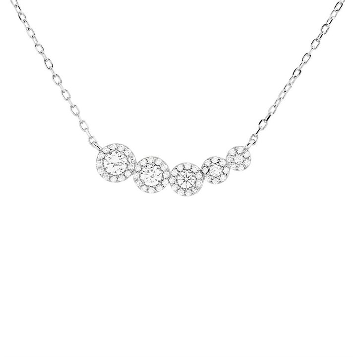 Silver Cubic Zirconia Graduated Halo Necklace - F35150