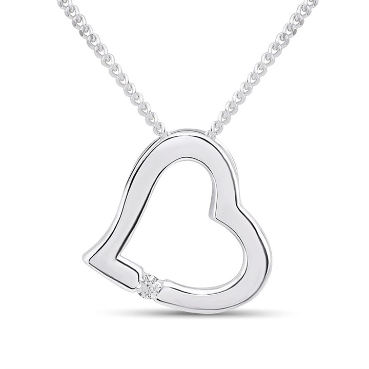 Silver Cubic Zirconia Floating Heart Necklace - F35151